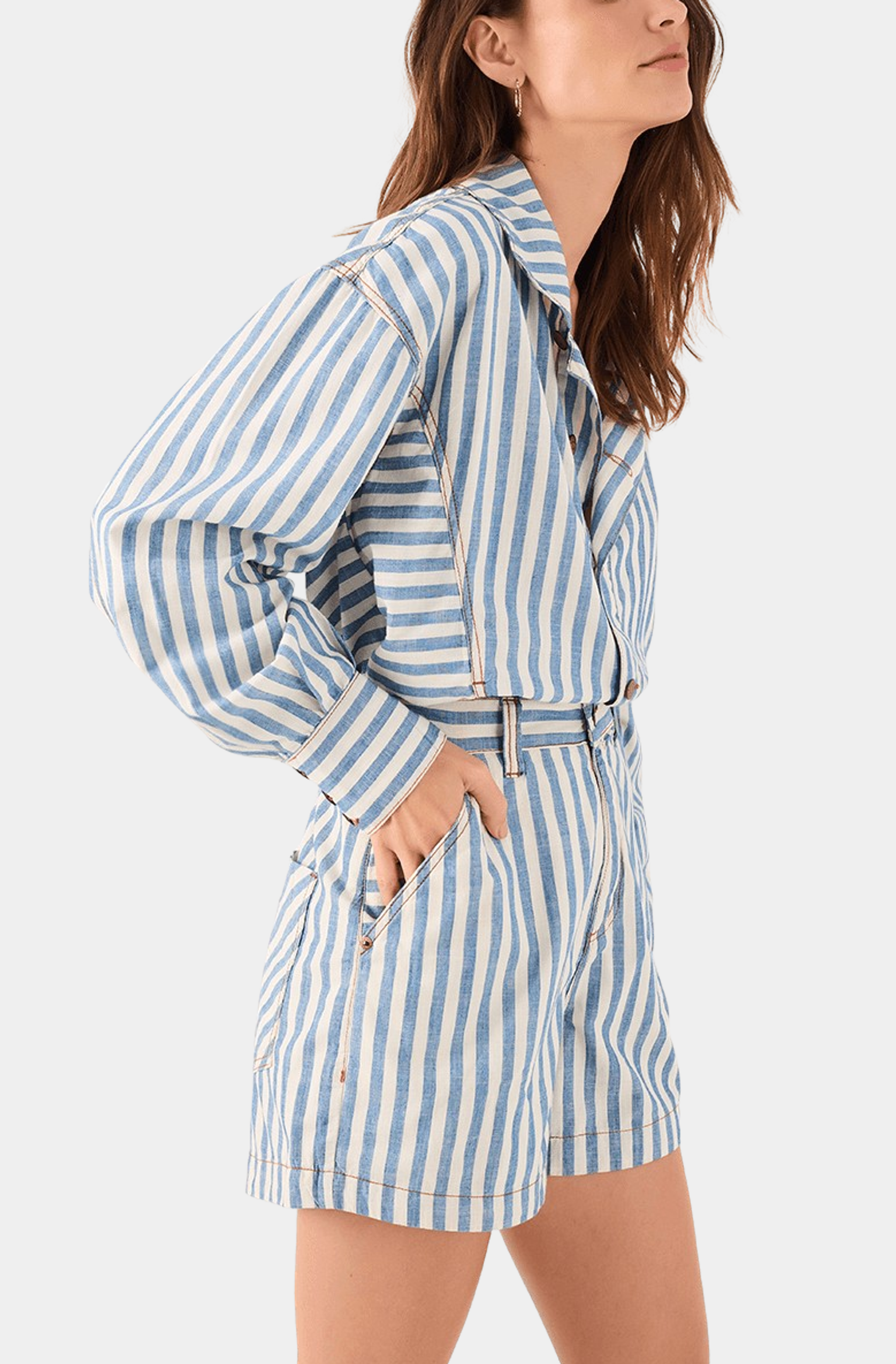 Striped Twill Denim Shorts