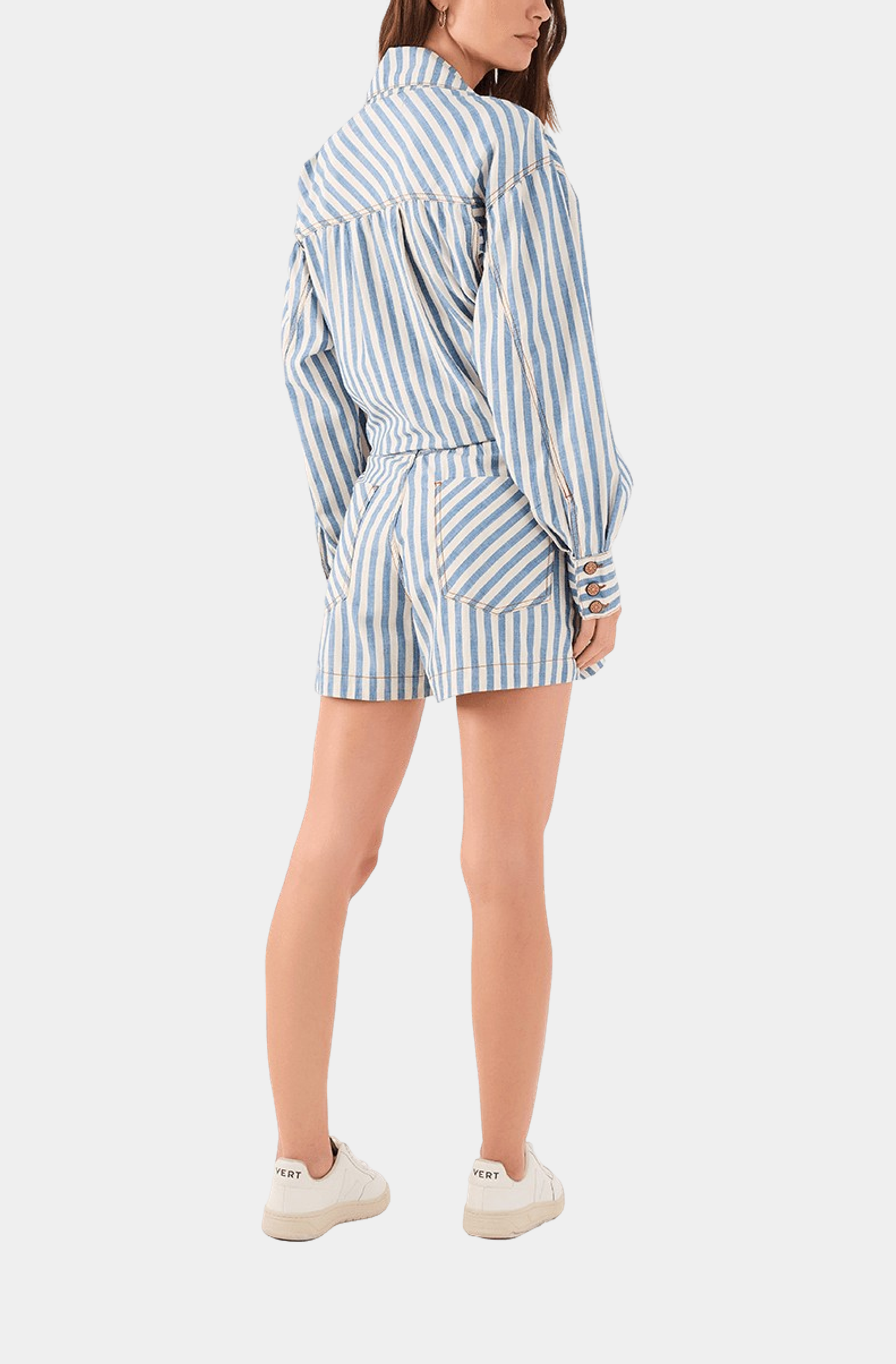 Striped Twill Denim Shorts