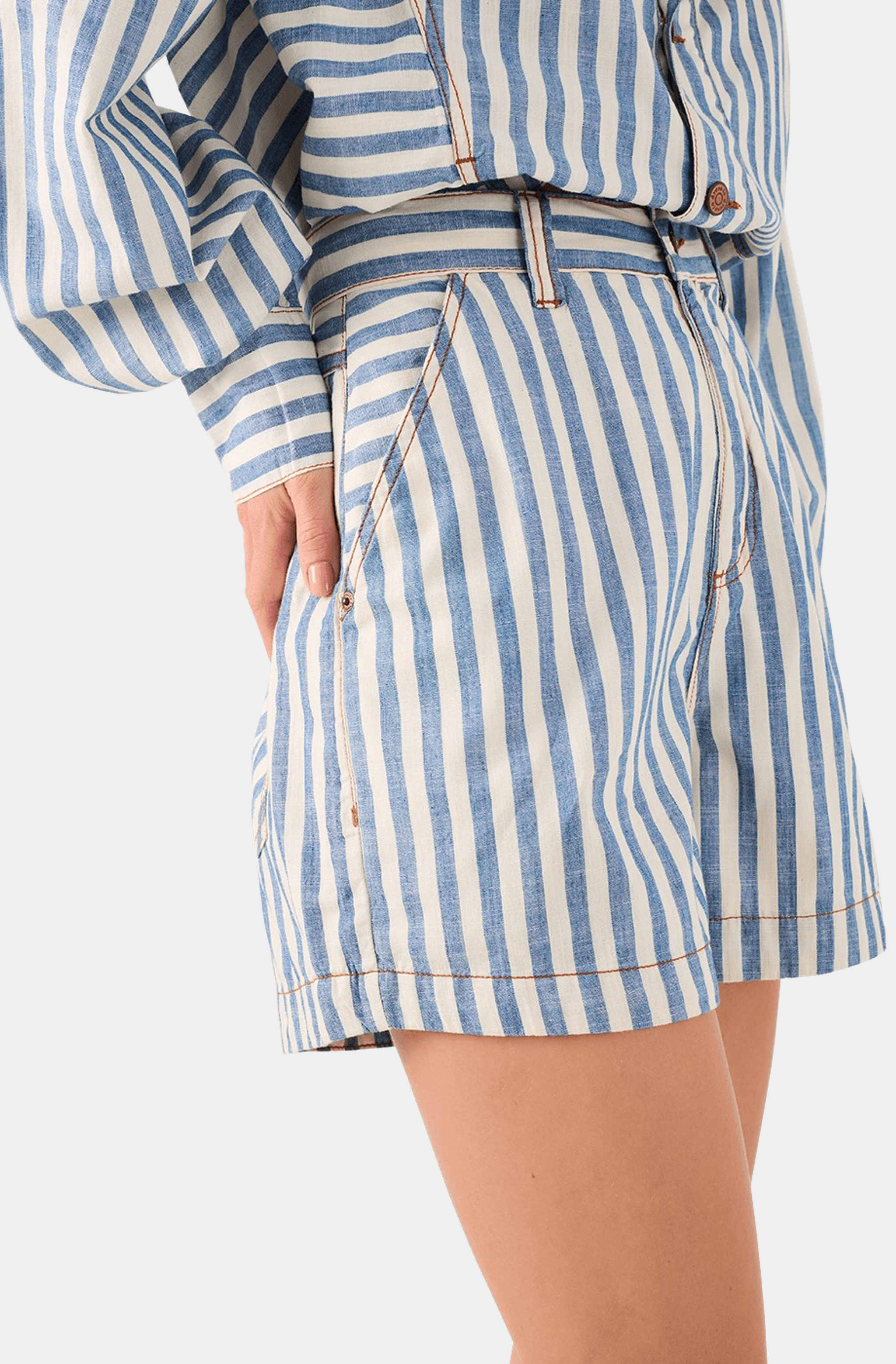 Striped Twill Denim Shorts