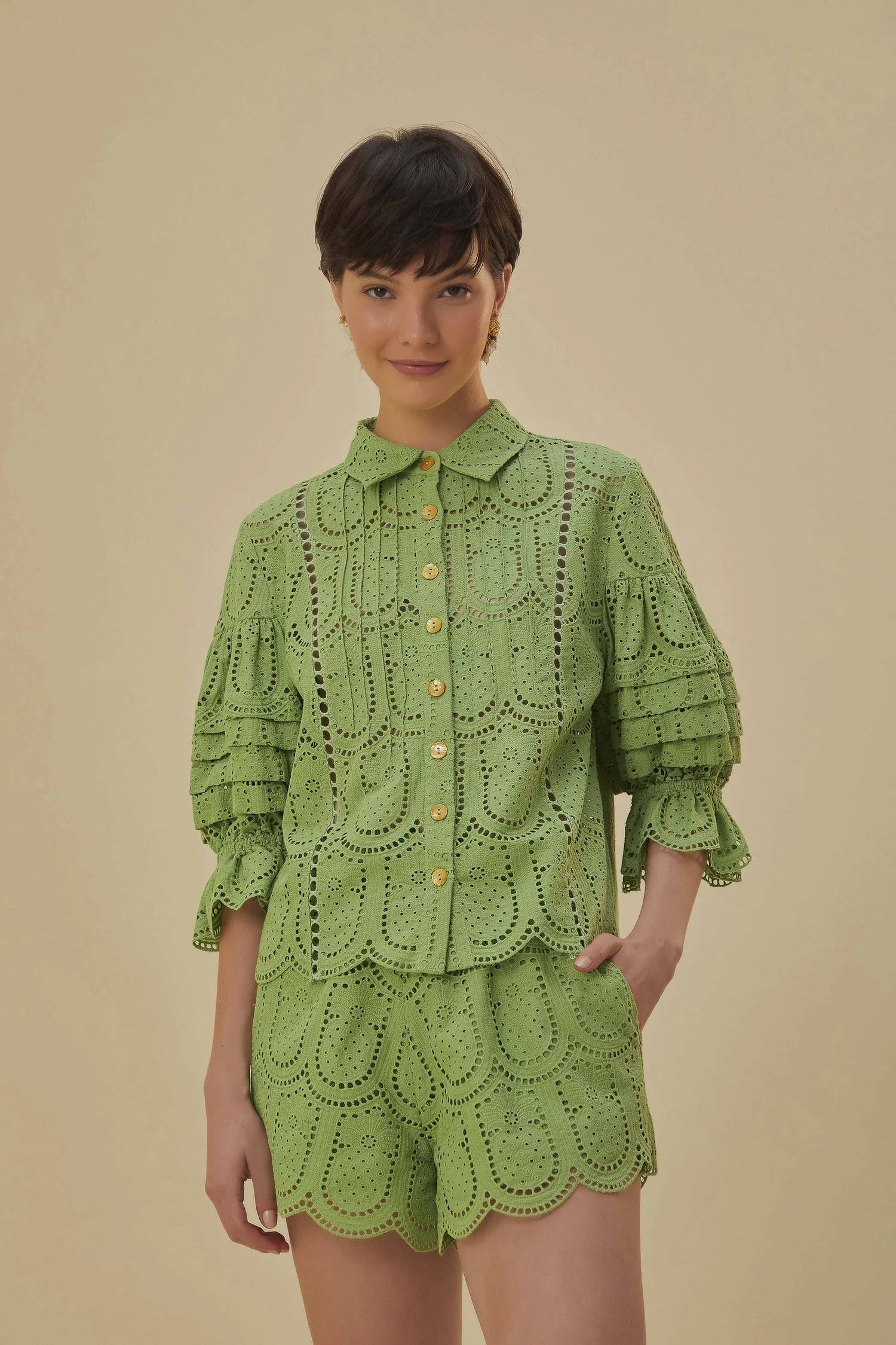 Pinapple Eyelet Green Shorts