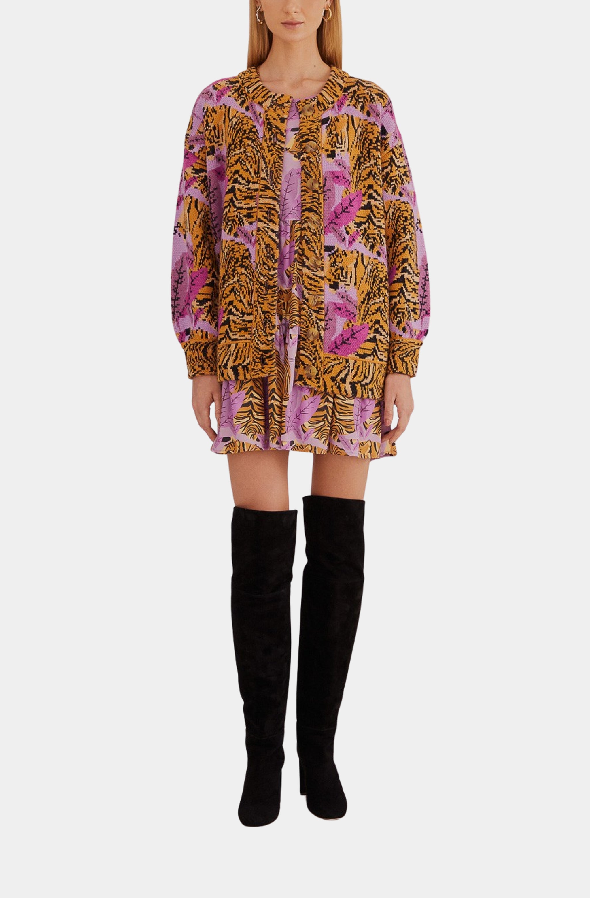 Tiger Leaves Knit Cardigan
