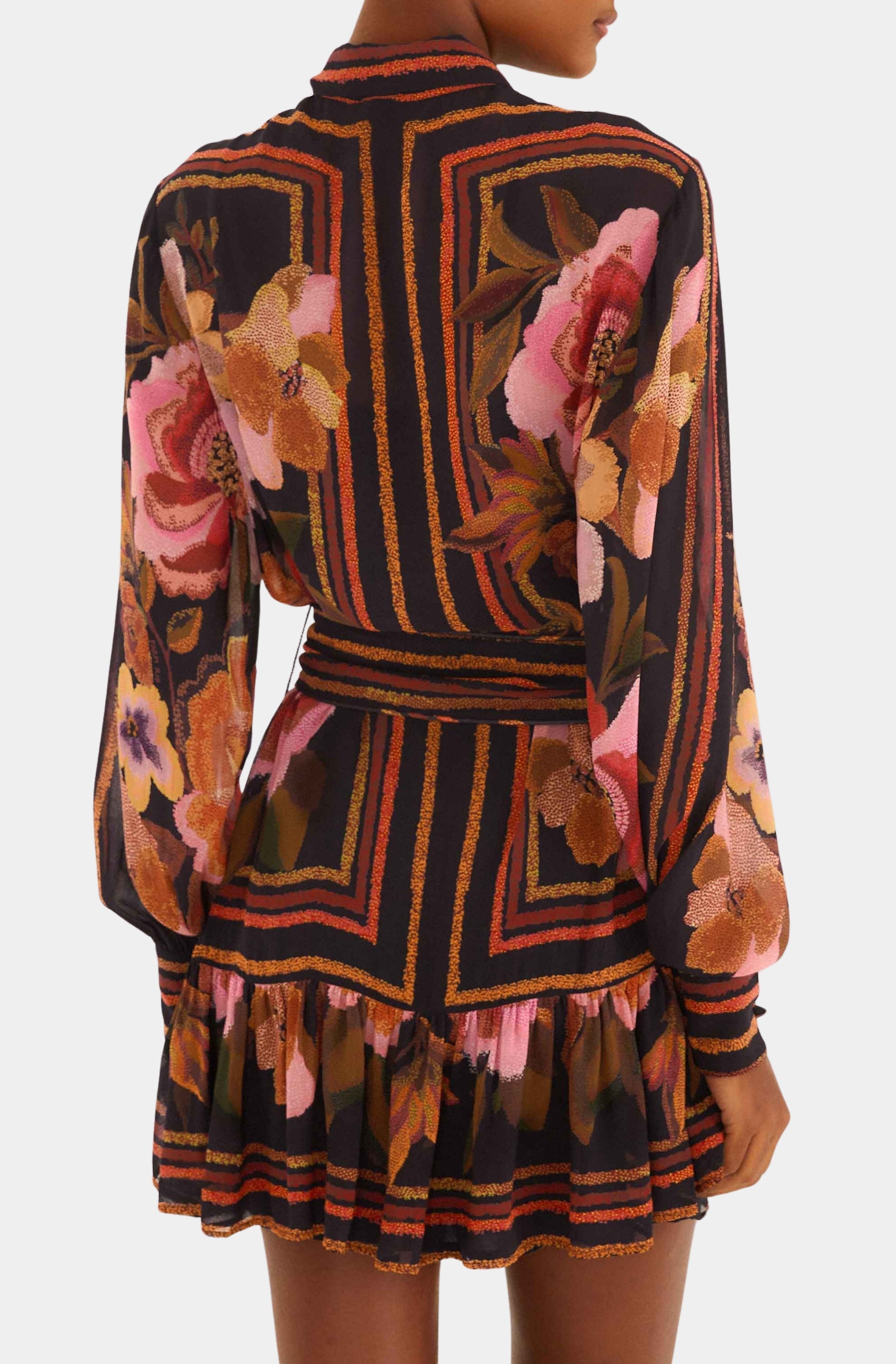 Chenille Flowers Black Mini Dress