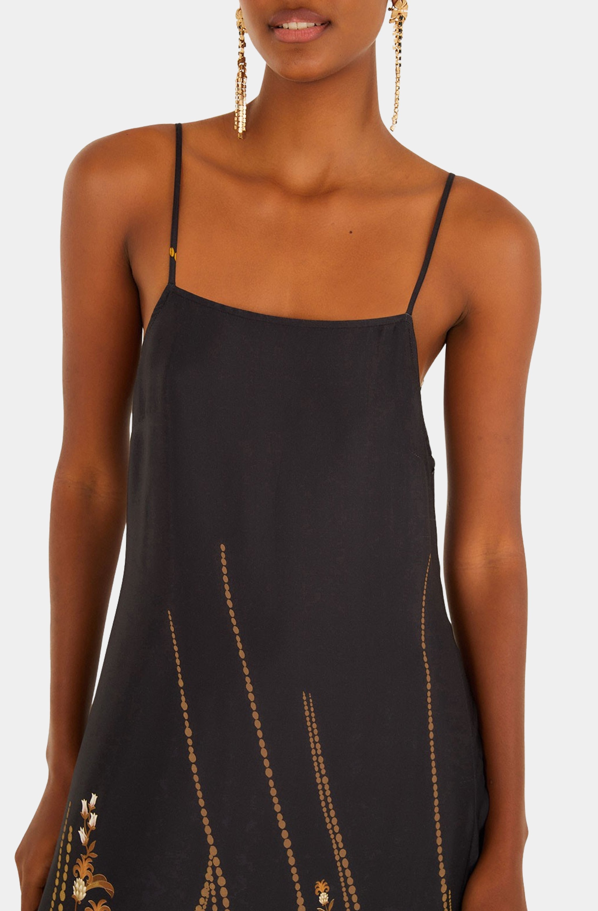 Garden Silhouette Black Slip Midi Dress