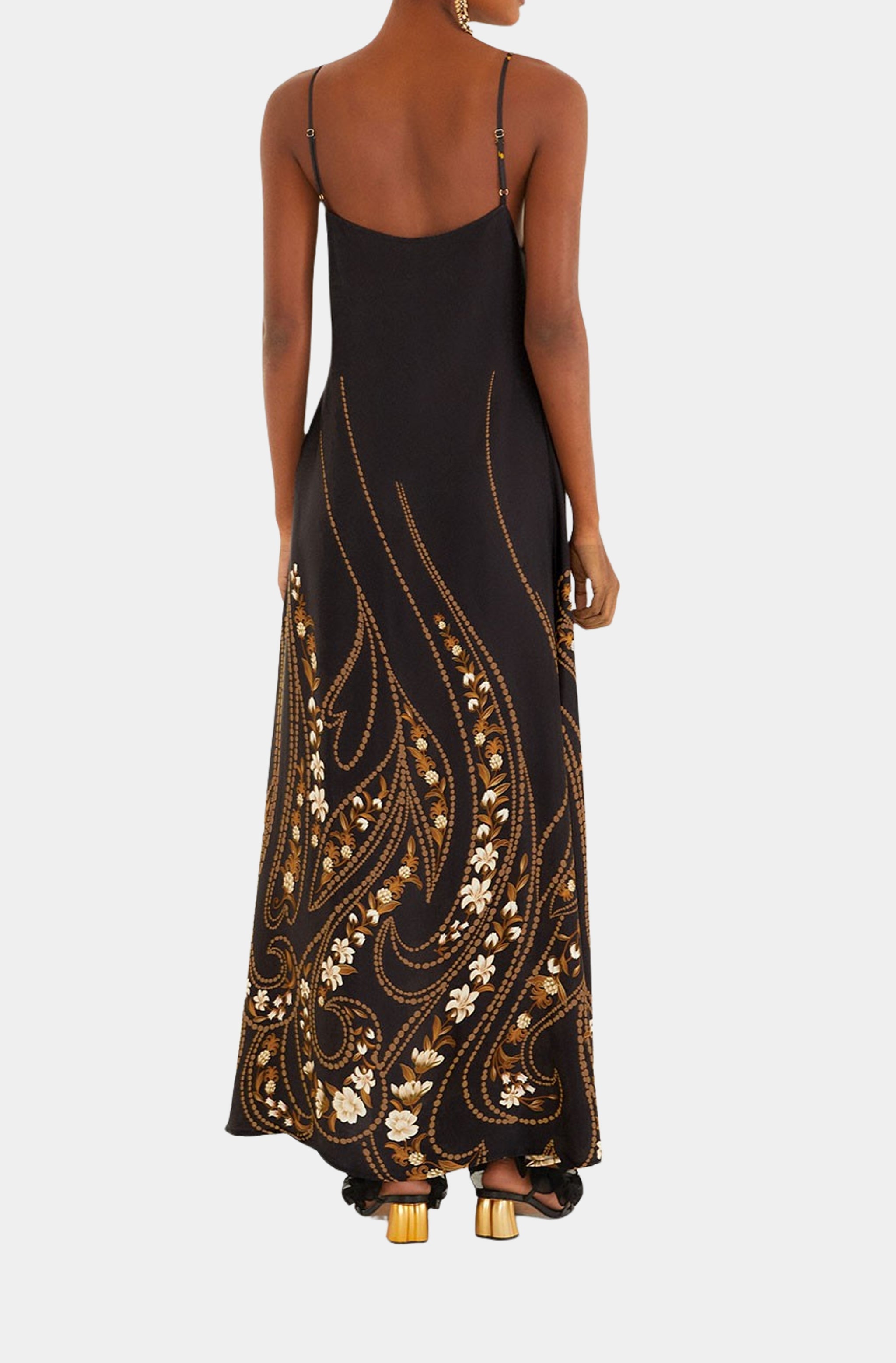 Garden Silhouette Black Slip Midi Dress