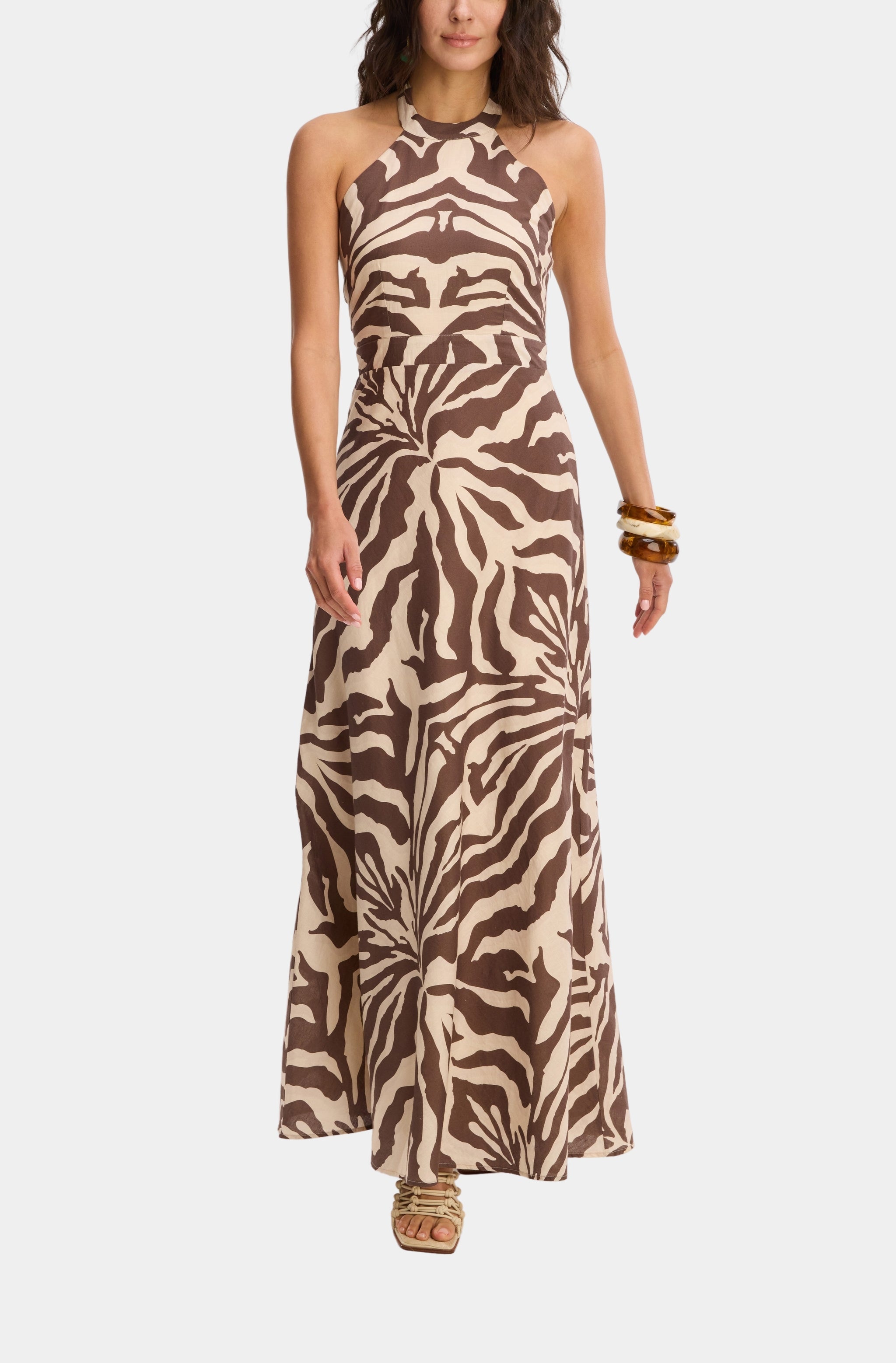 chinese dress ladies Brown Zebra Print Off The Shoulder Maxi Dress – Fabriq Star LLC main image 0
