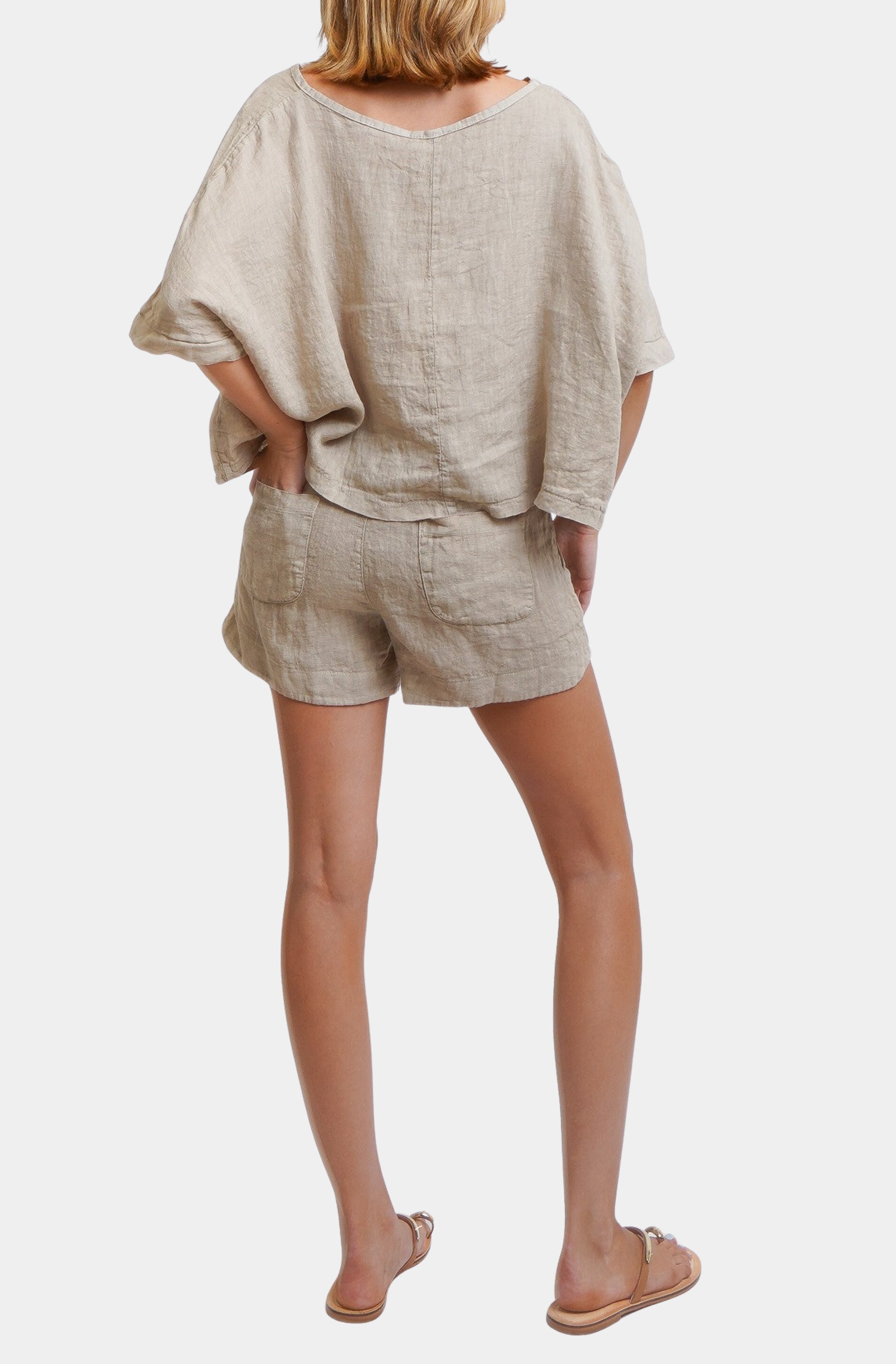 V-Neck Linen Dolman Sleeve Crop Top