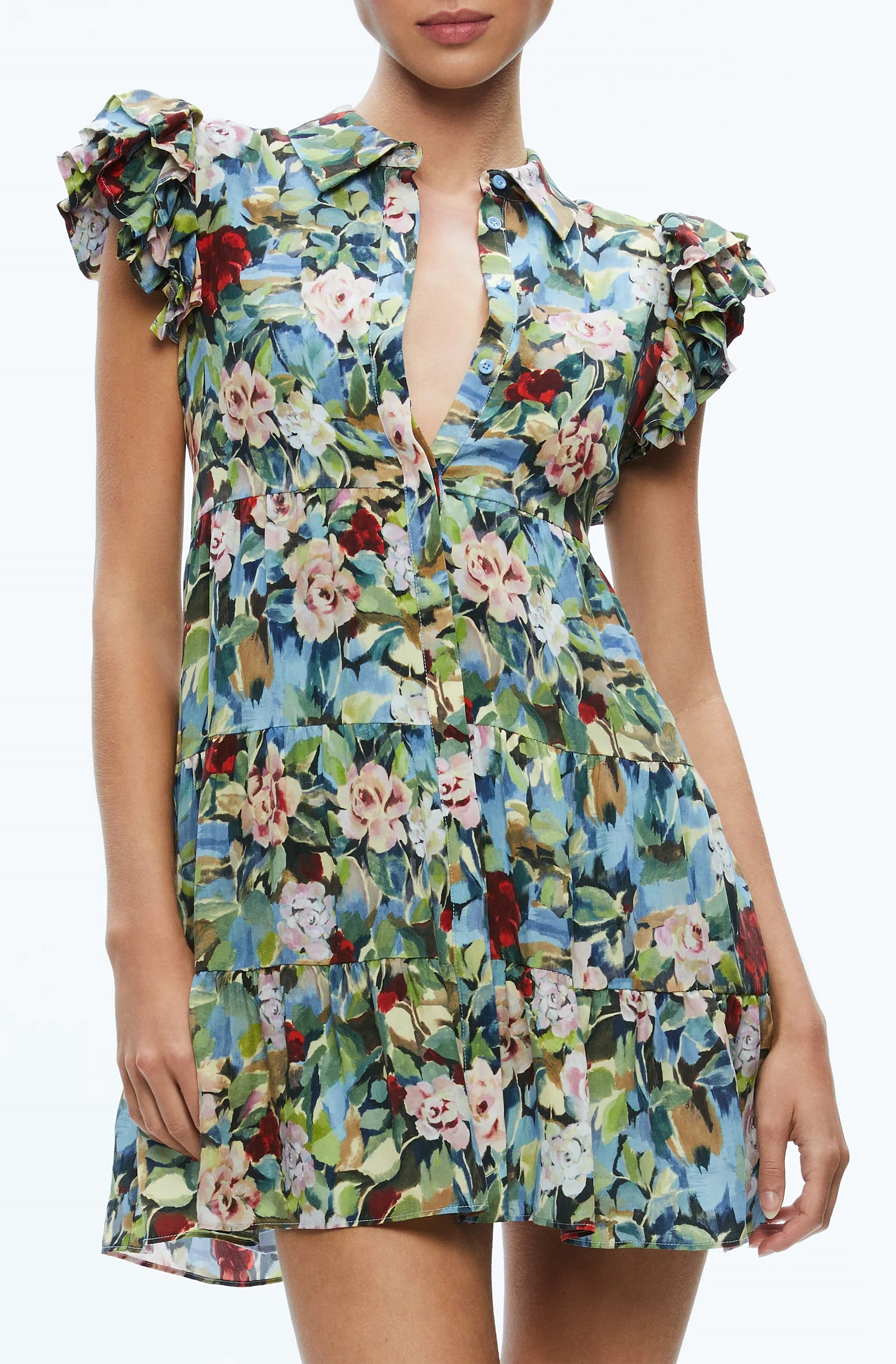Meeko Ruffle Sleeve Shirt Dress