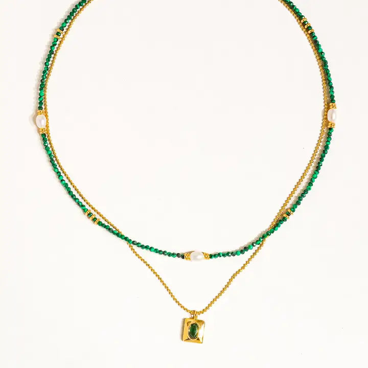 Harlynn 18K Gold Boho Green Beaded Layer Necklace