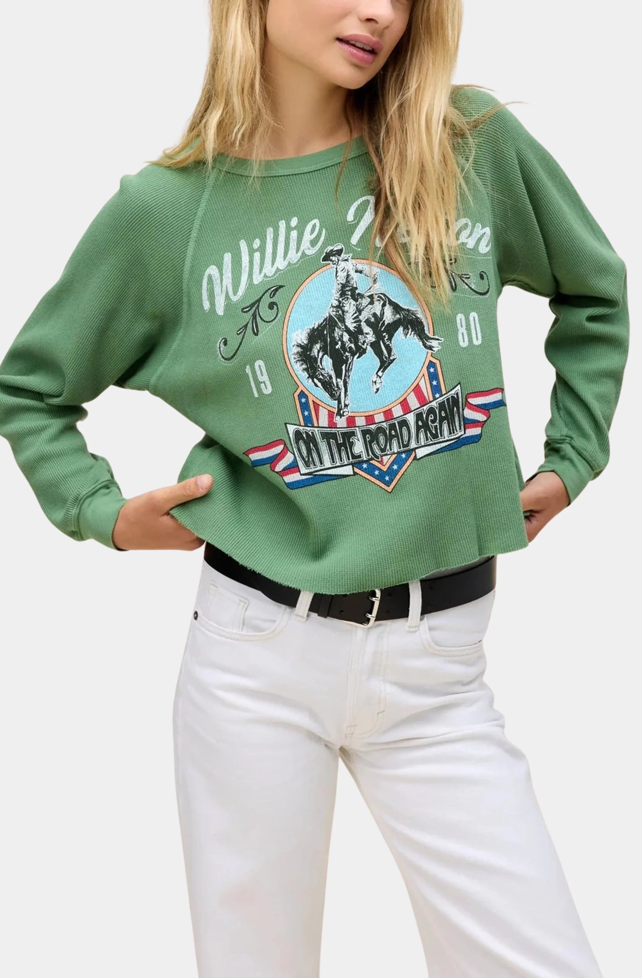 Willie Nelson 1980 Cowboy Raglan Thermal Sweatshirt