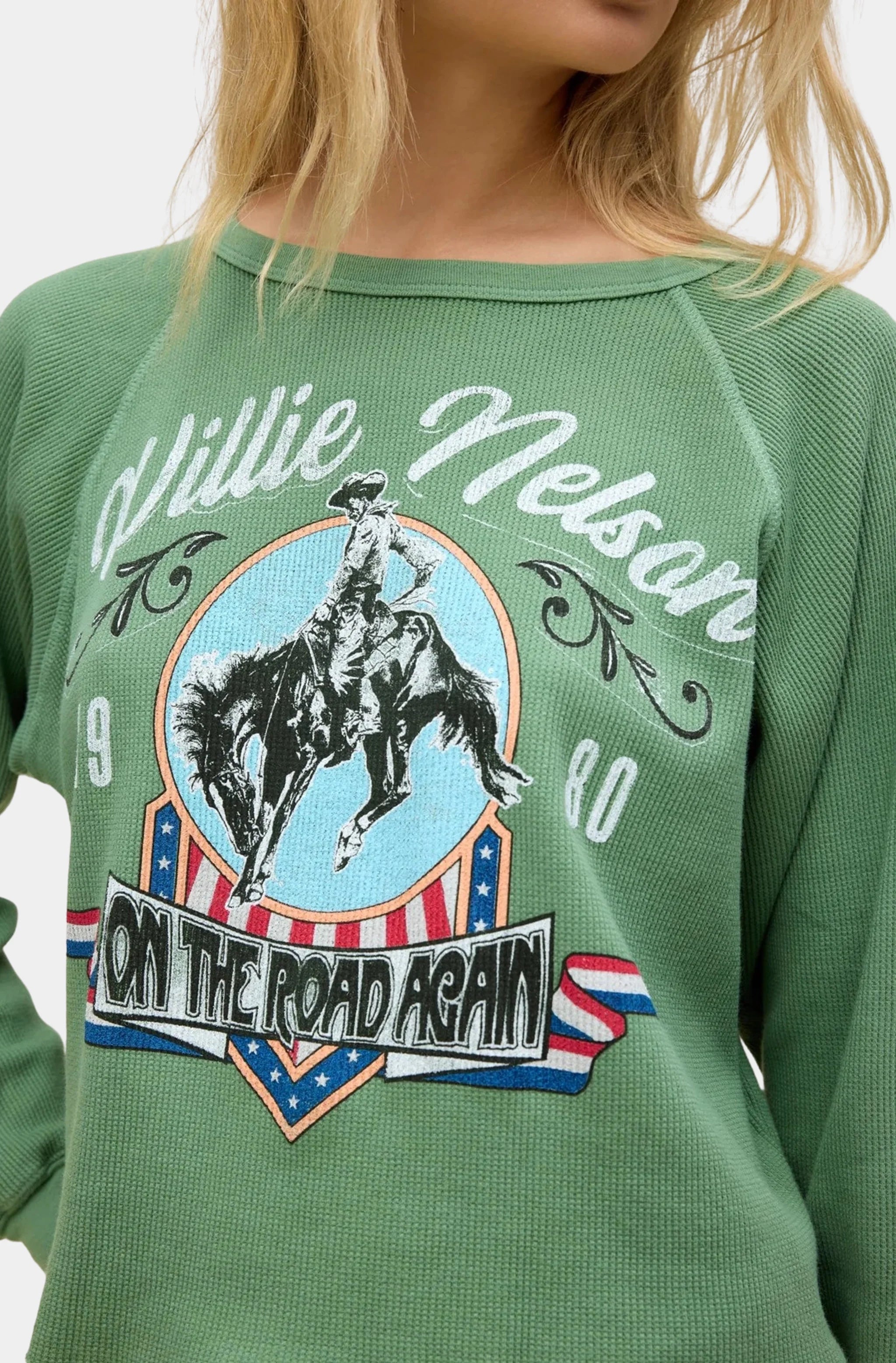 Willie Nelson 1980 Cowboy Raglan Thermal Sweatshirt