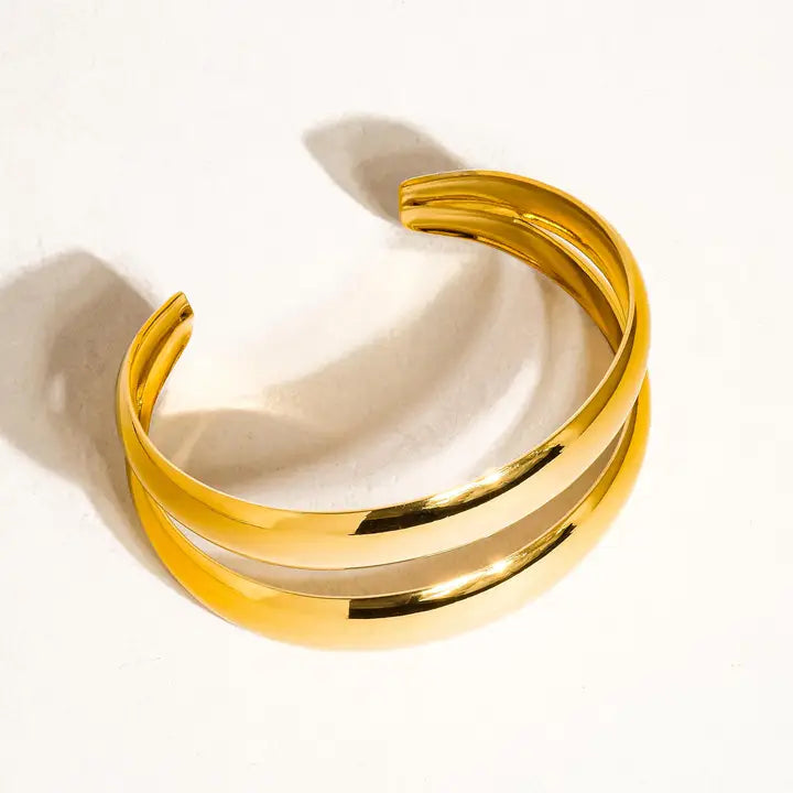 Ronan 18K Gold Non-Tarnish Layered Round Bangle