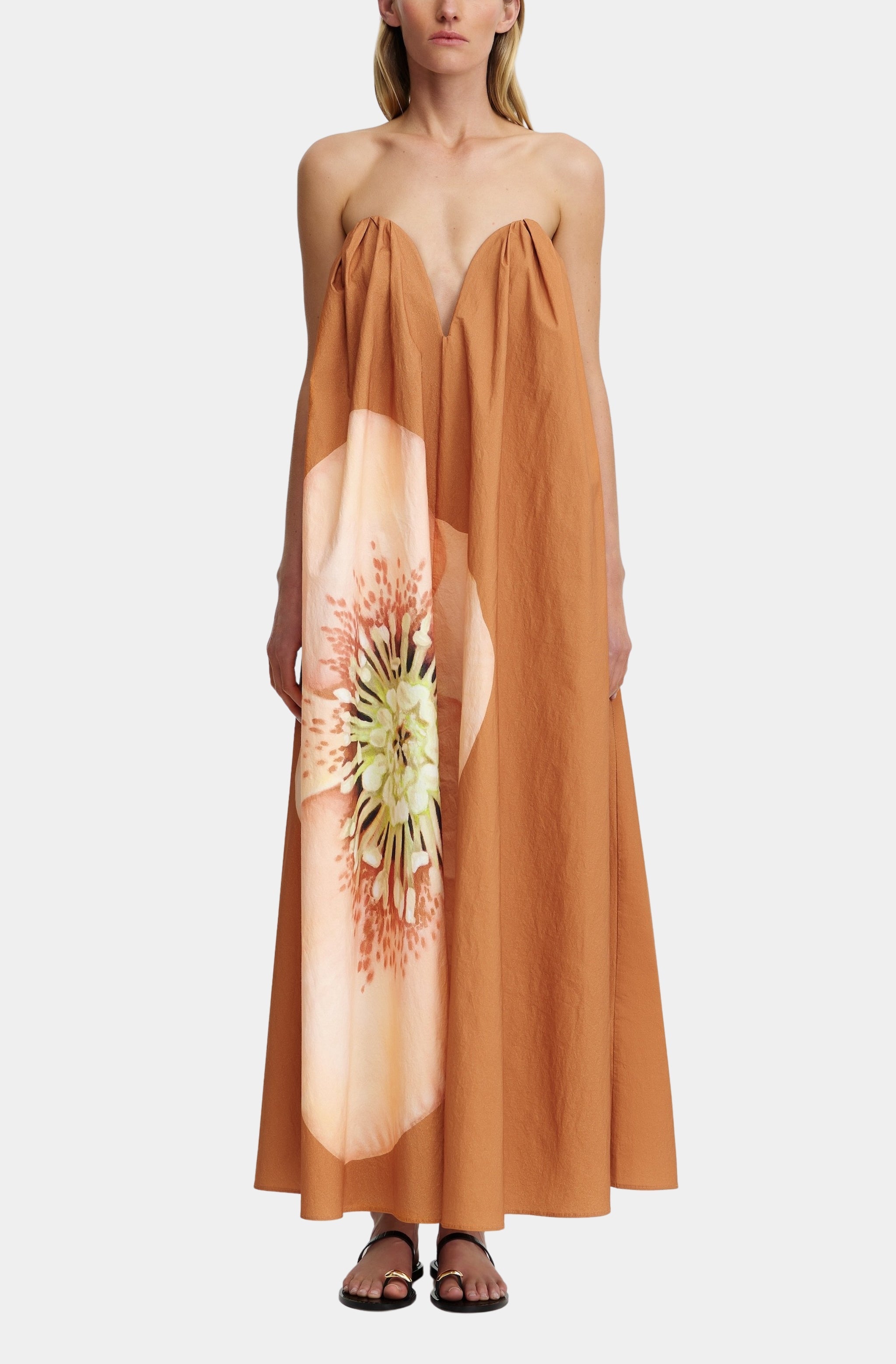 tangerine maxi dress Petal & Pup Women's Luna One Shoulder layered ruffle sleeves CUMBRE MAXI DRESS | TANGERINE