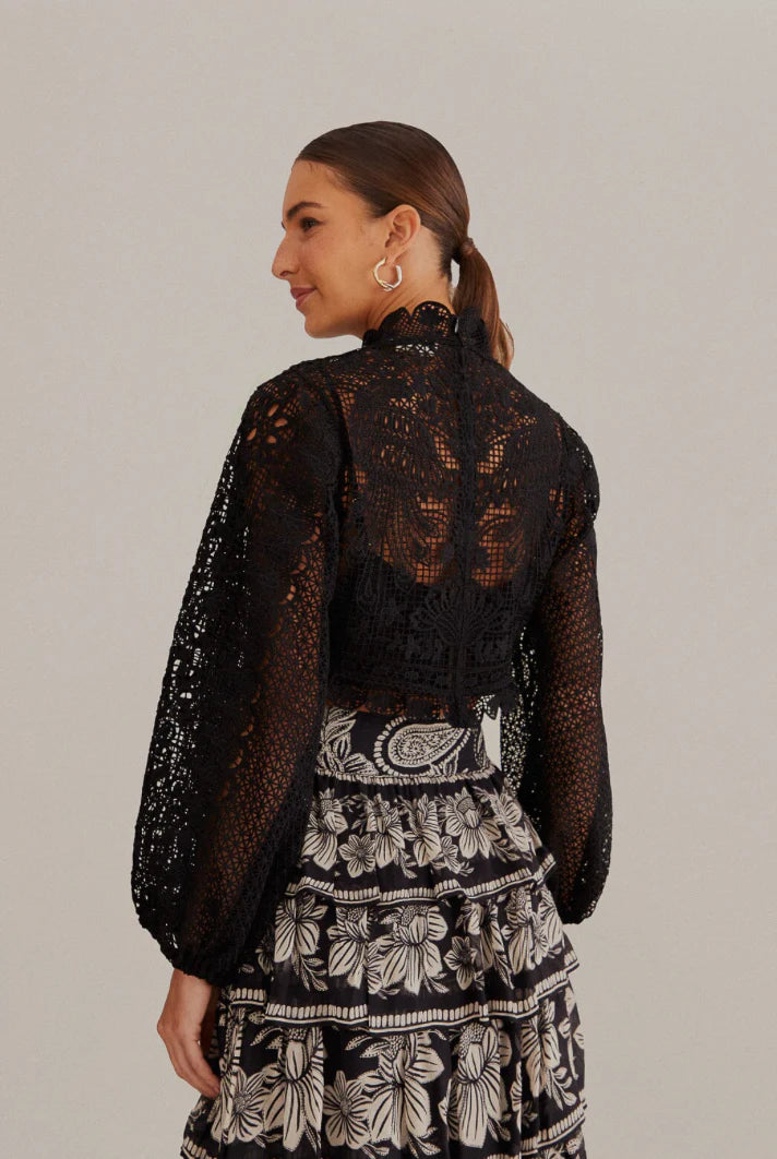 Black Guipure Long Sleeve Blouse