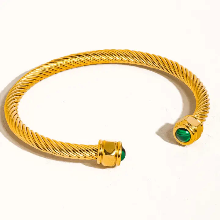Vail 18K Gold Non-Tarnish Stone Braided Bangle