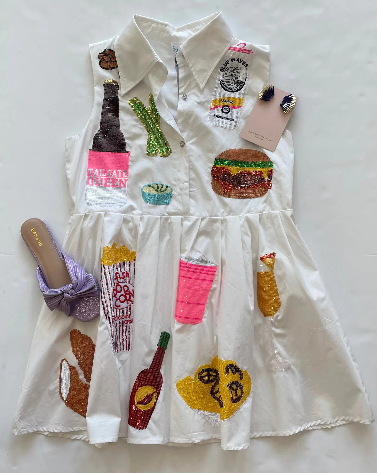White Tailgate Food Collar Dress