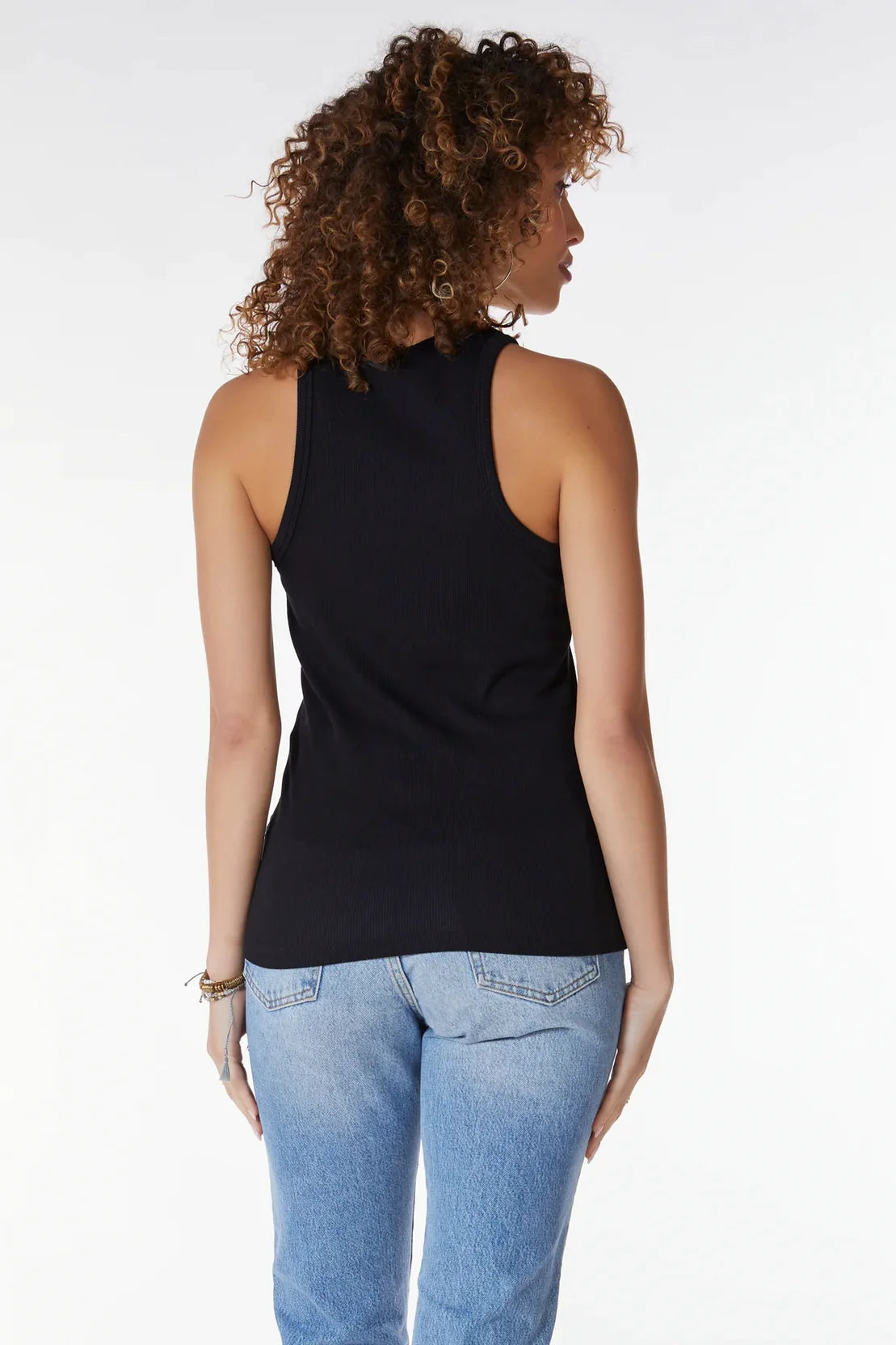 High Neck Rib Tank in Black