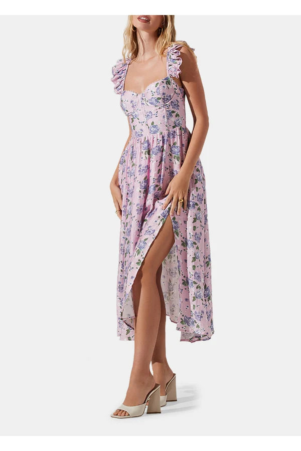 wedelia dress in purple floral Muse @rileyannfox in the Wedelia Floral Bustier Midi Dress #fyp #aesthetic #dresses #astrthelabel #summertime #springfashion #astrbabes #outfitideas #tryon