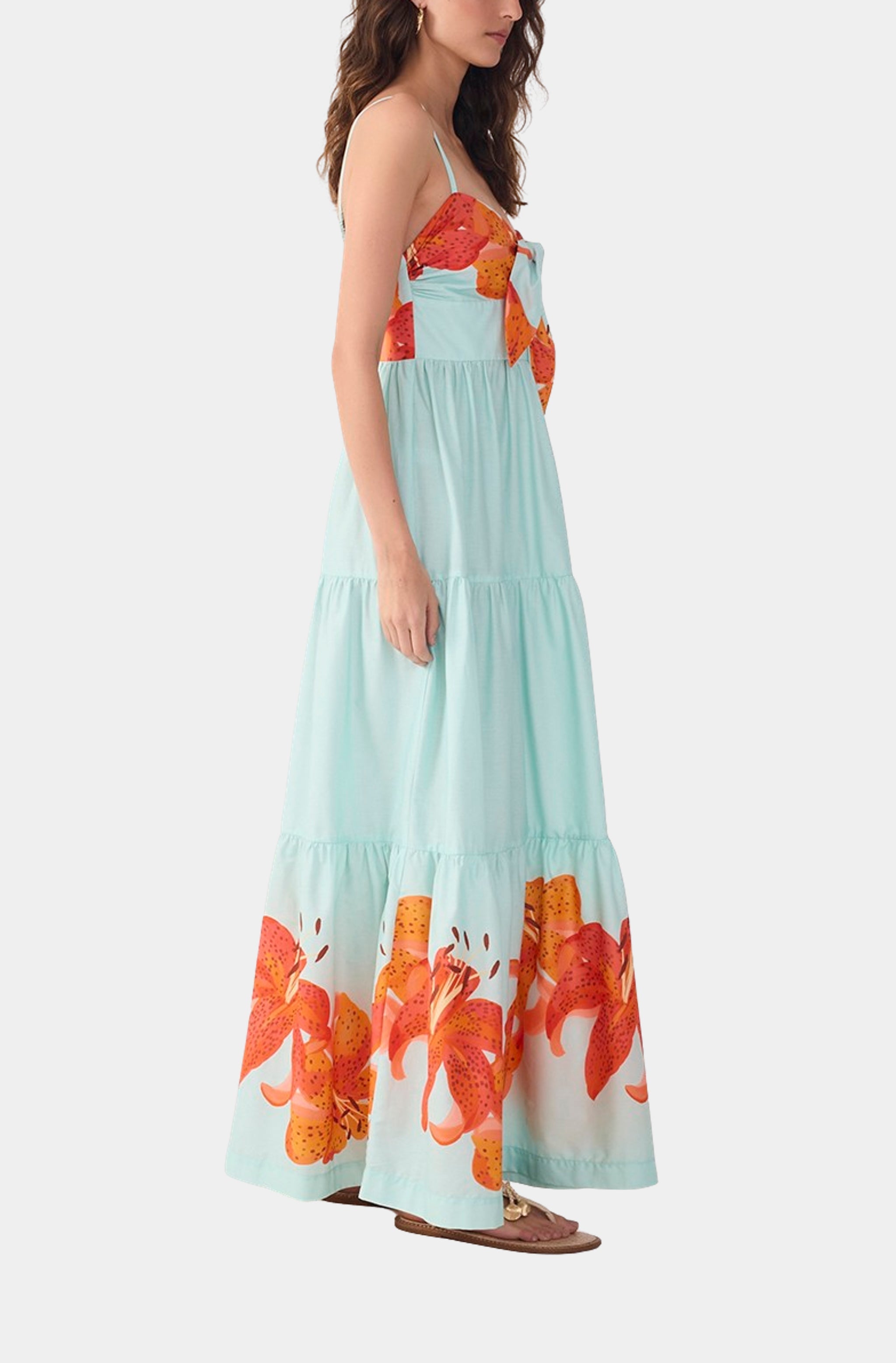 Front Bow Tricoline Maxi Dress