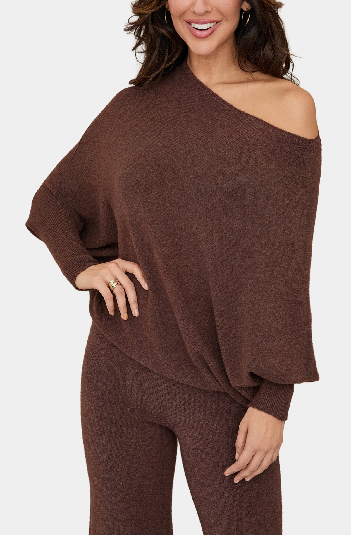 The Asymmetrical Knit Top — Chocolate — Milio Milano 55198 — front