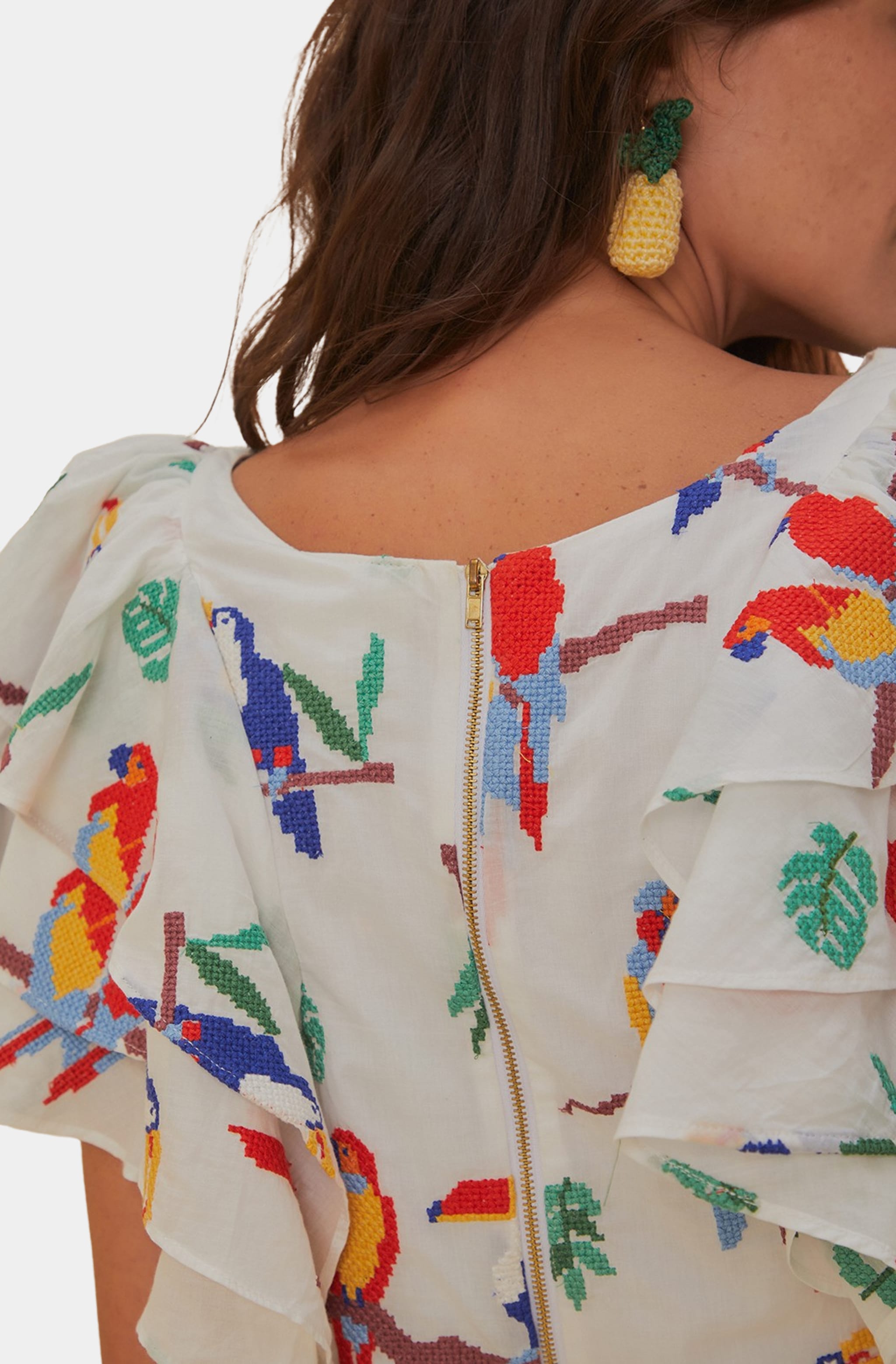 Off-White Stitched Birds Blouse Short Sleeves