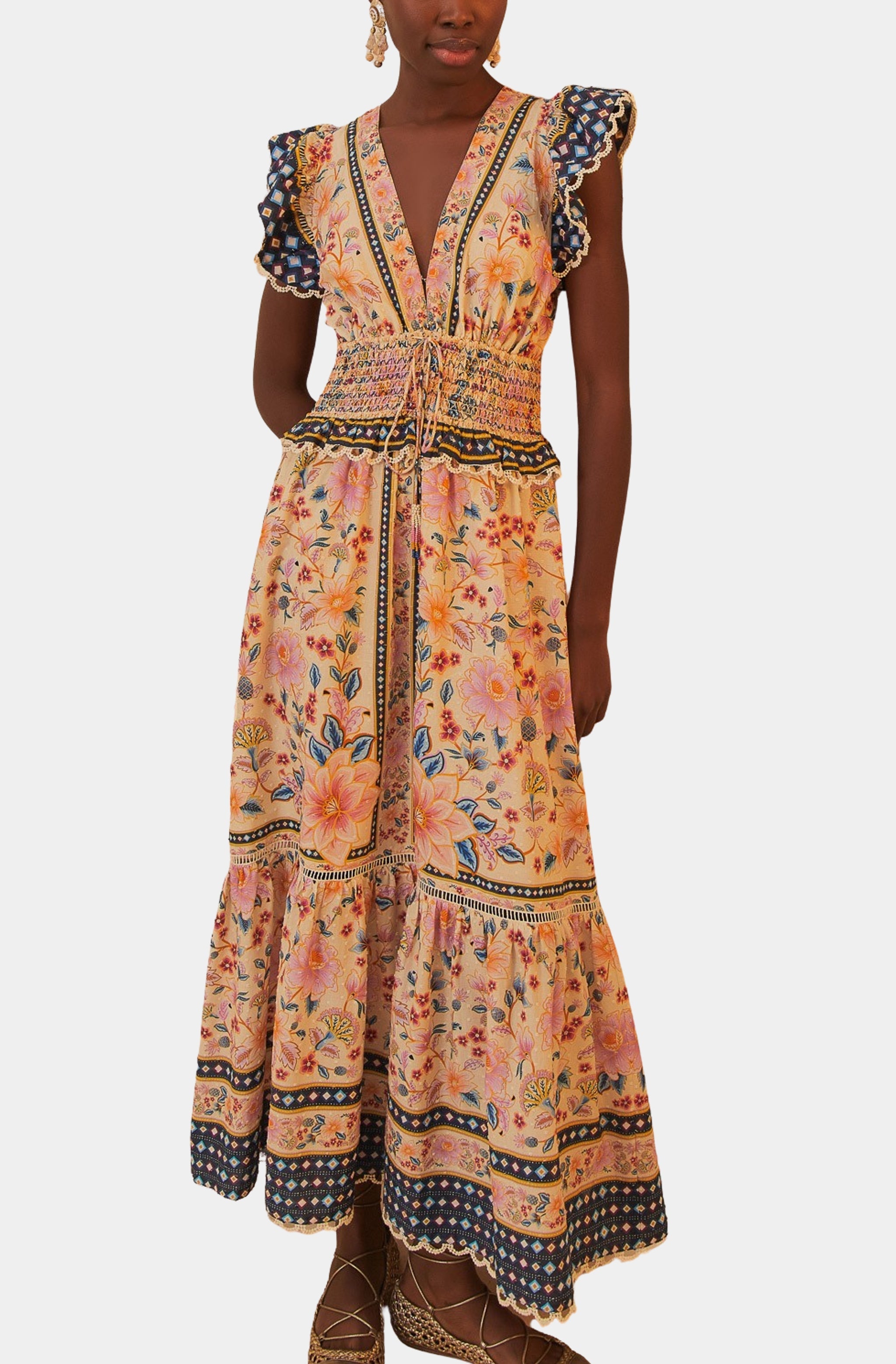 farm rio superbloom tapestry cream maxi dress – Hemline South Walton combined with exquisite detailing #Bridal Size:6'W x 7'H Renaissance Romantic Linen Dress