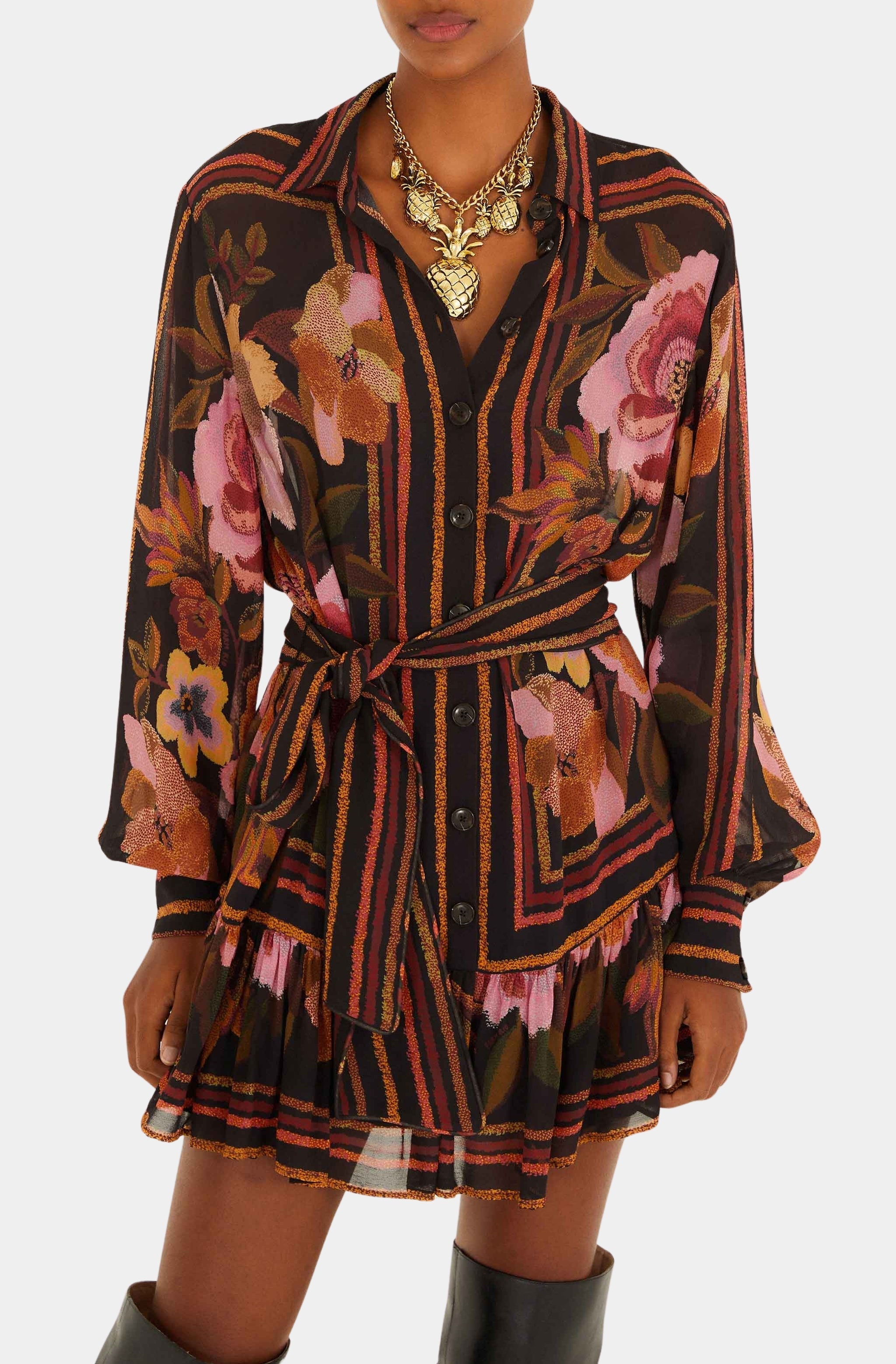 Chenille Flowers Black Mini Dress
