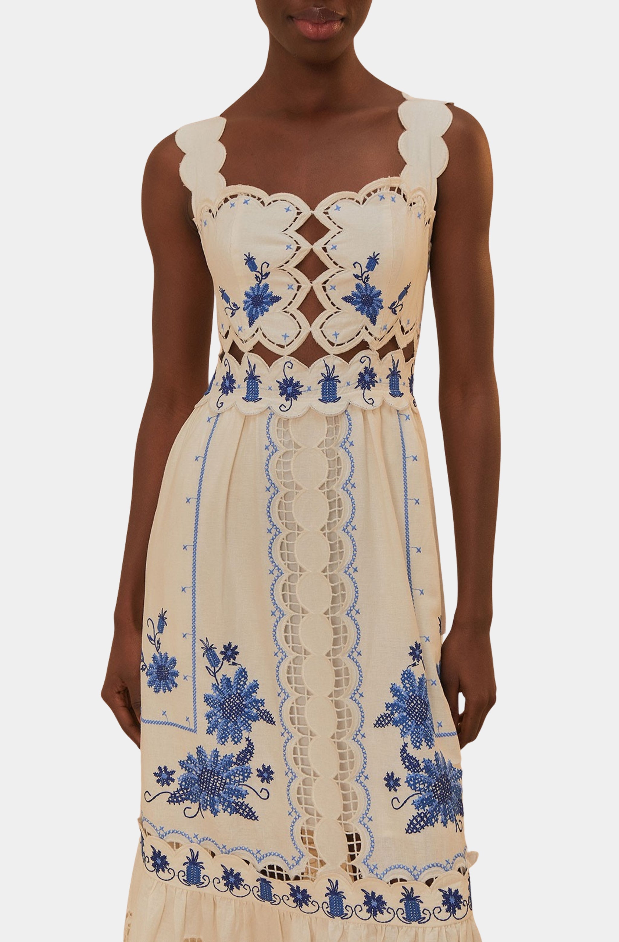 Cross Stitch Richelieu Sunflower Off-White Midi Dress