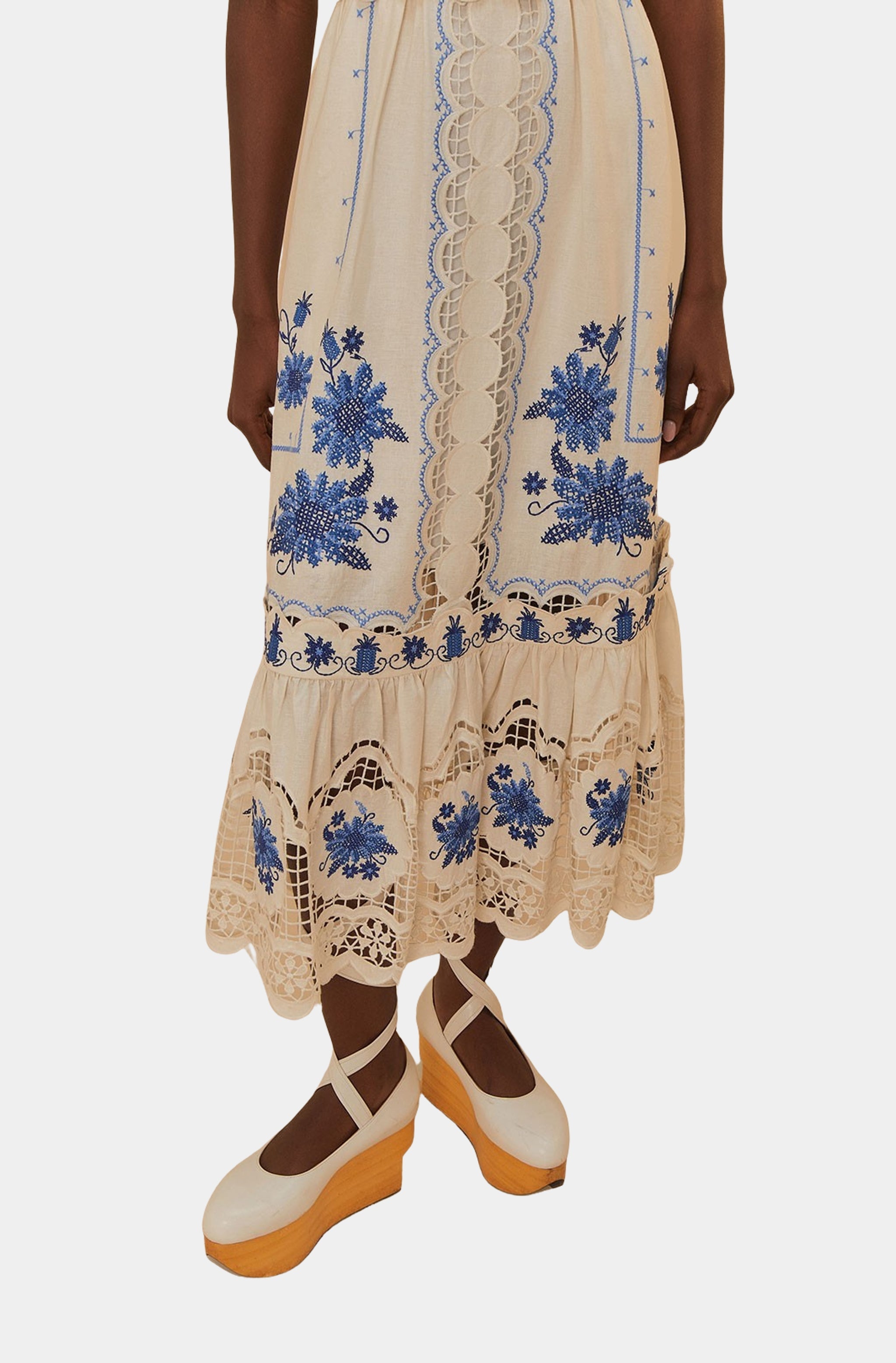 Cross Stitch Richelieu Sunflower Off-White Midi Dress