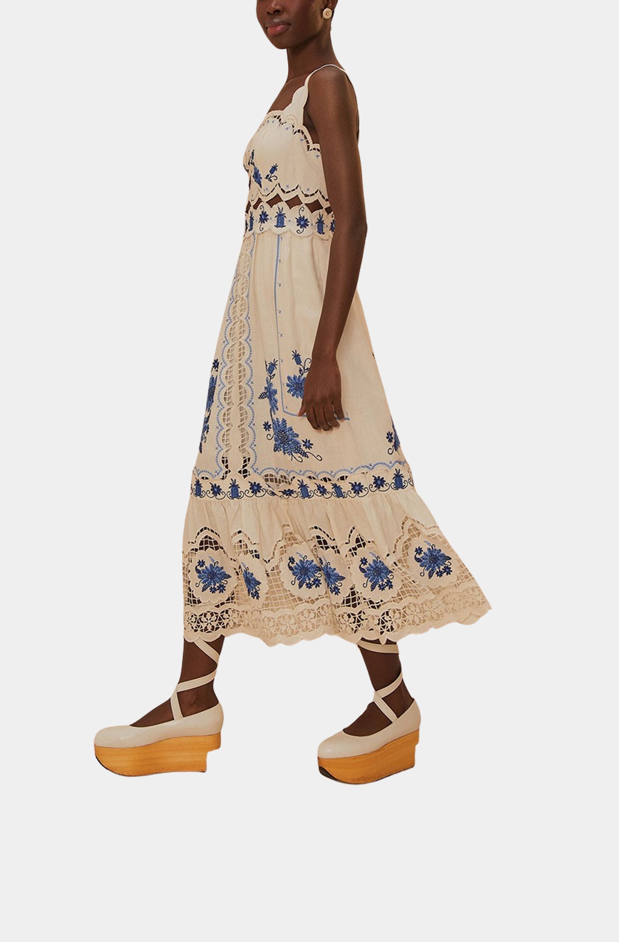 Cross Stitch Richelieu Sunflower Off-White Midi Dress