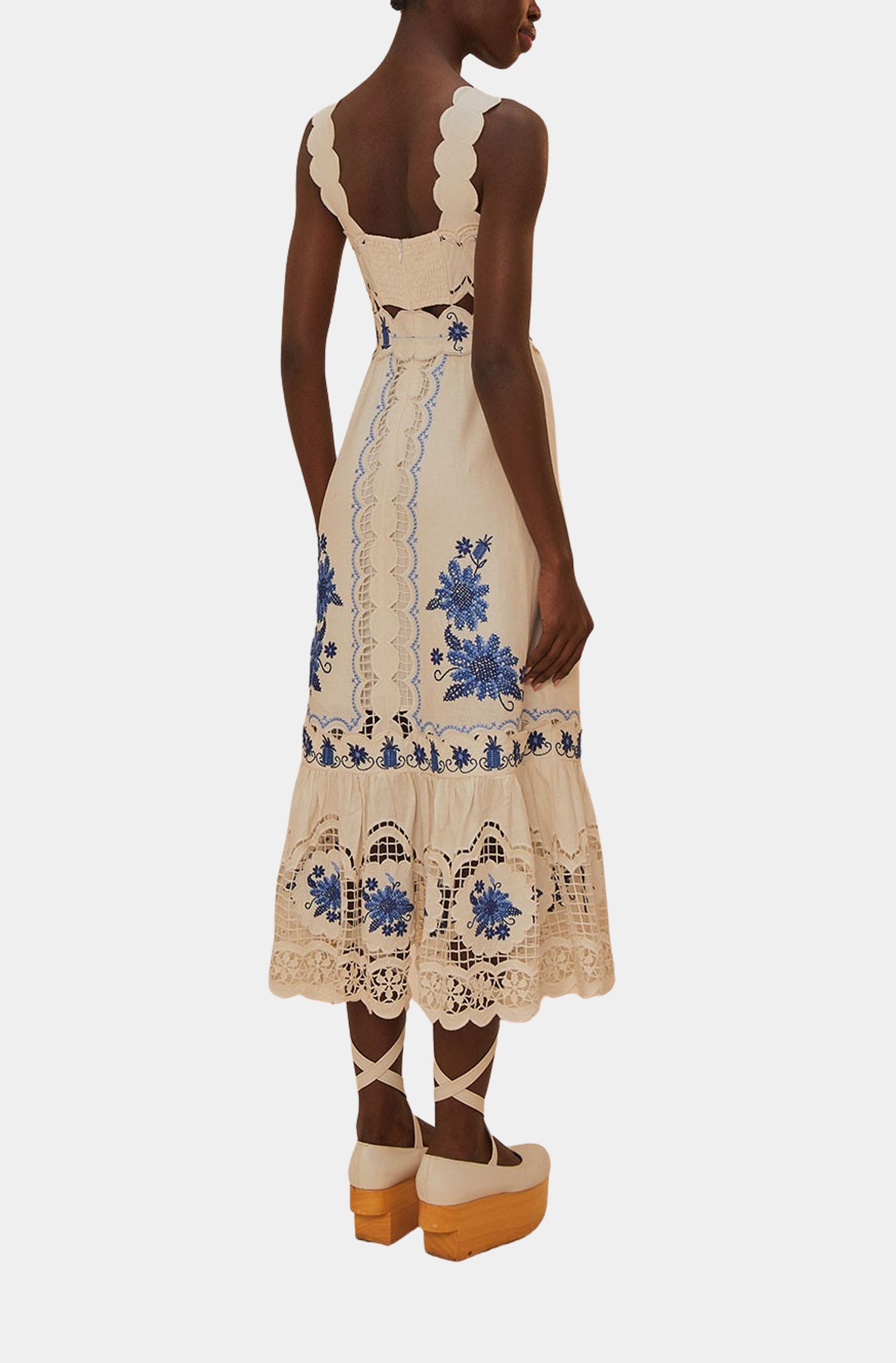 Cross Stitch Richelieu Sunflower Off-White Midi Dress