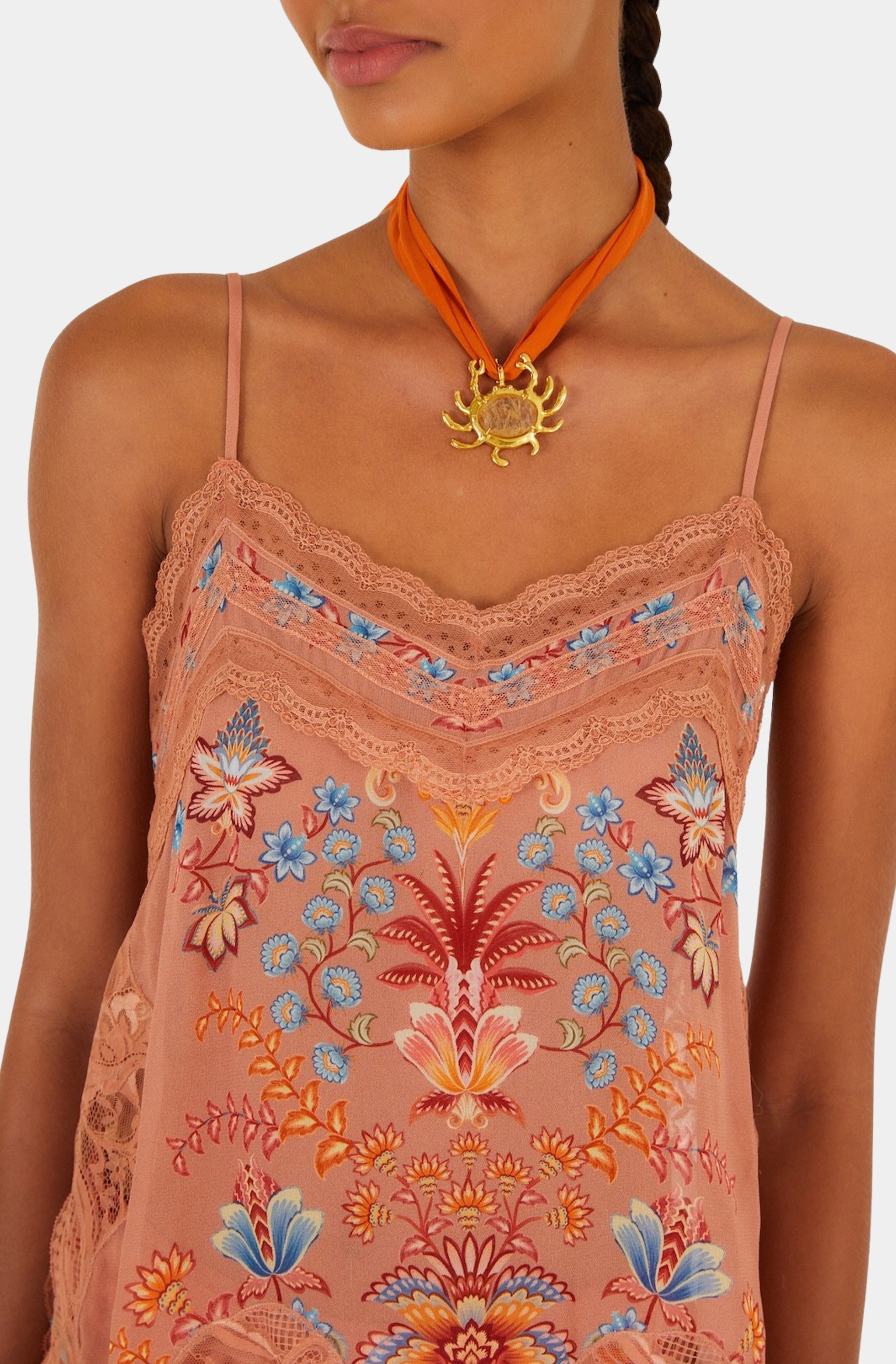 Boho Enchance Mocha Ties Blouse
