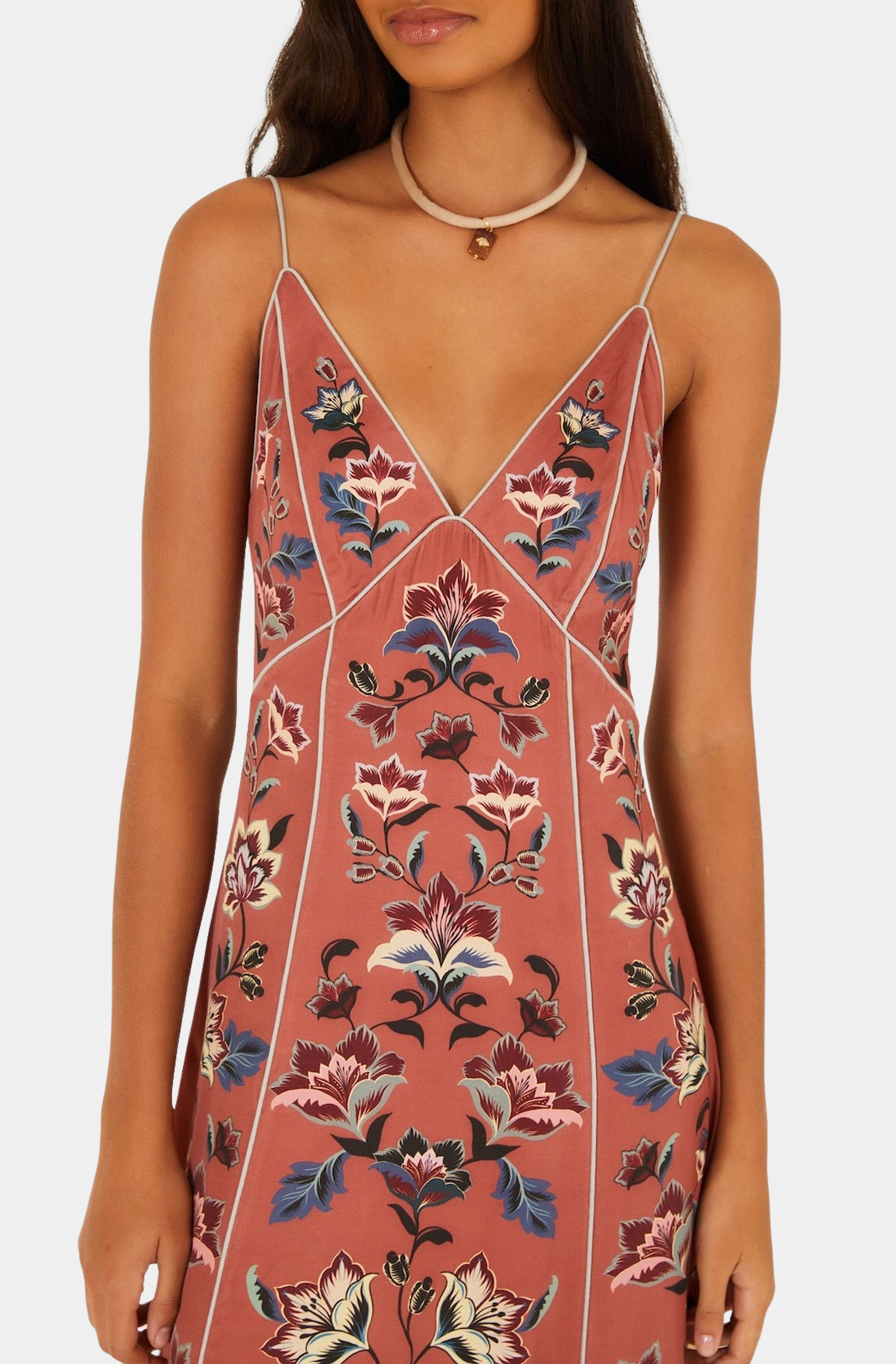 Floral Beauty Tapestry Blush Pink Maxi Slip Dress