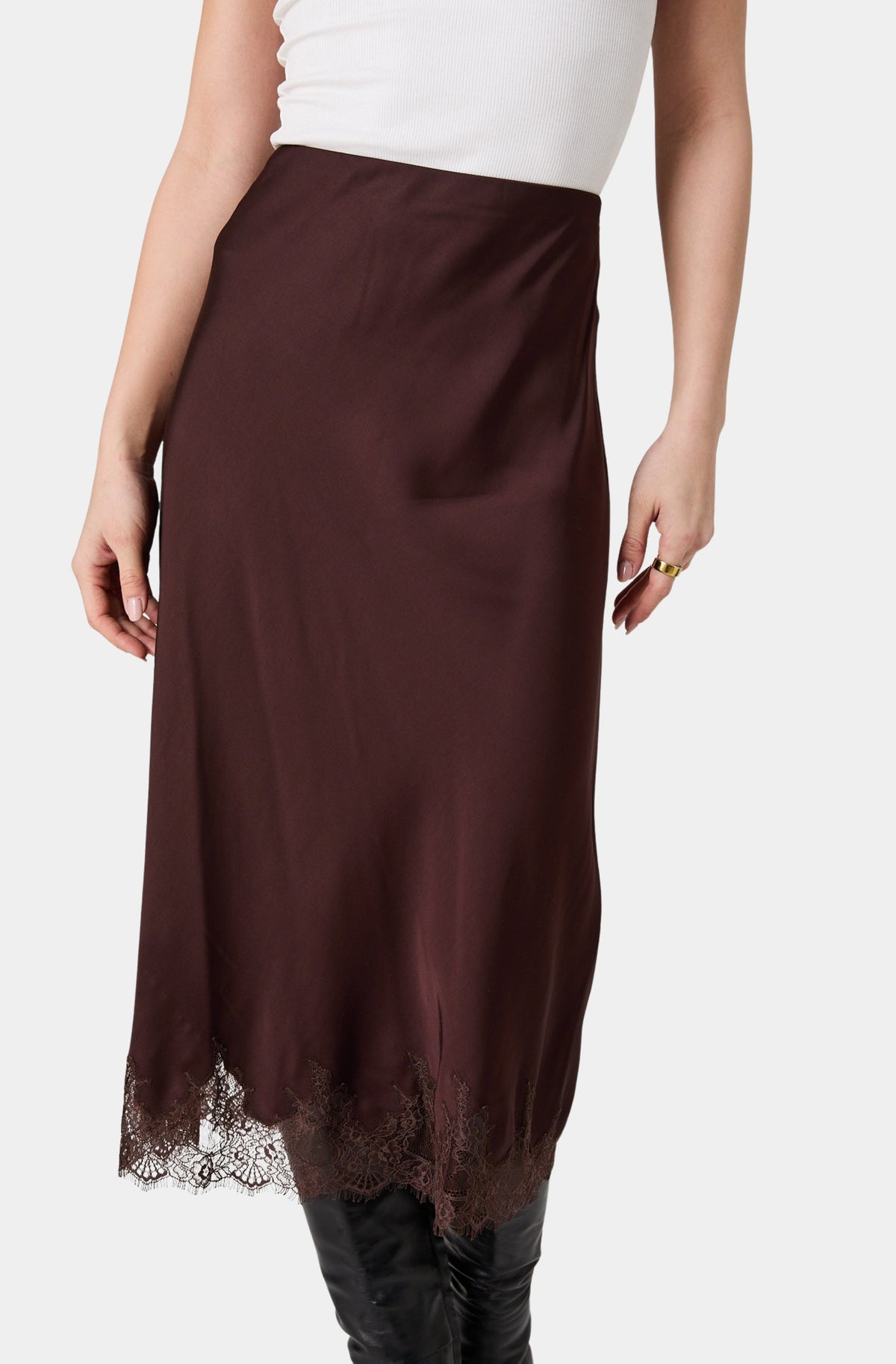 Ennis Satin Lace Midi Skirt