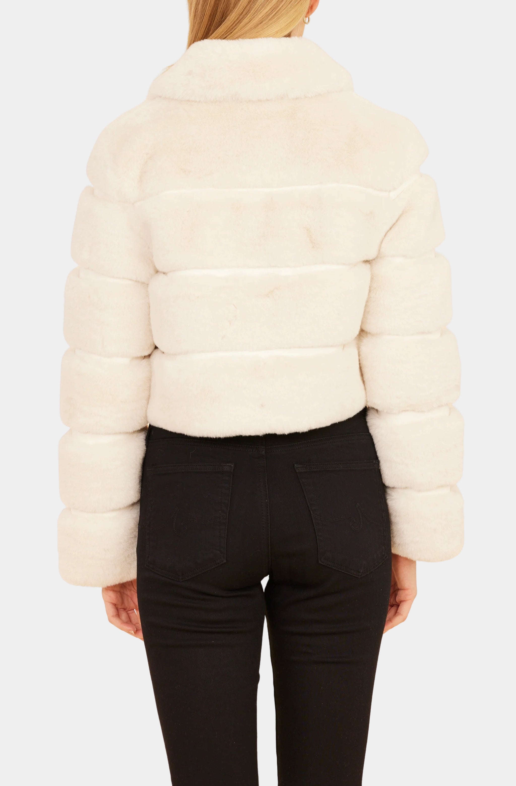 Paneled Faux Fur Vegan Leather Cropped Jacket