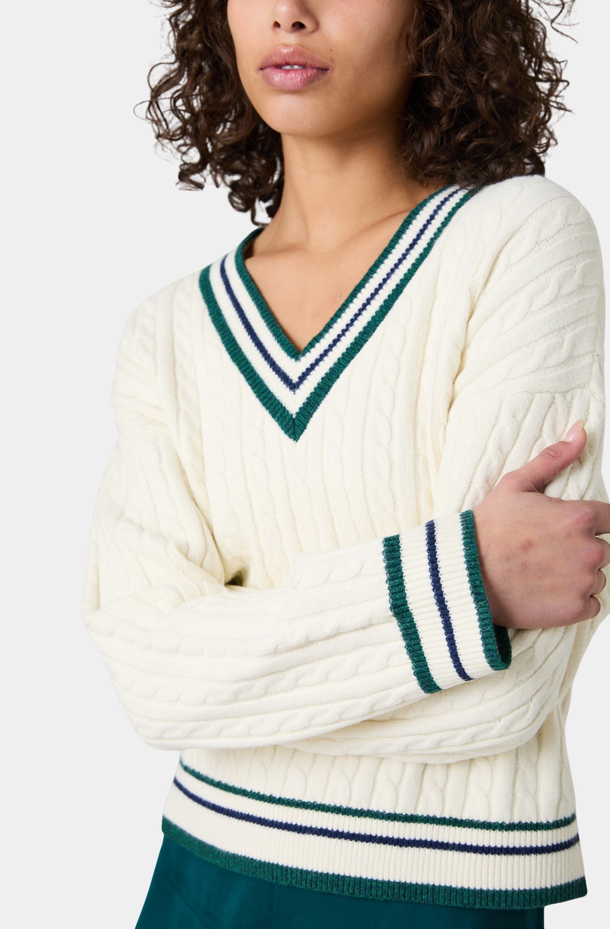 Aleyna Knit Vneck Cable Pullover