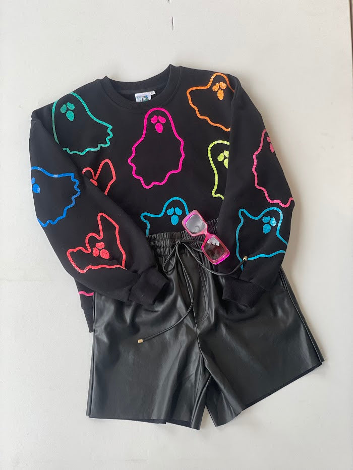 Black & Rainbow Spooky Ghost Sweatshirt - Hemline Sandestin