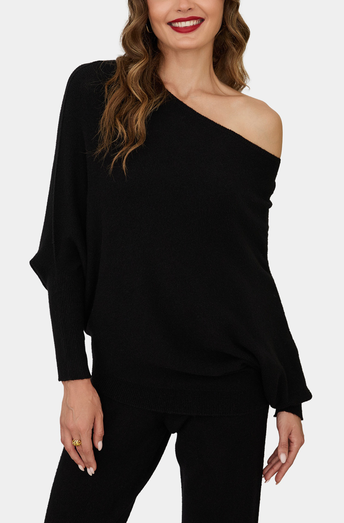 The Asymmetrical Knit Top — Black — Milio Milano 55198 — front