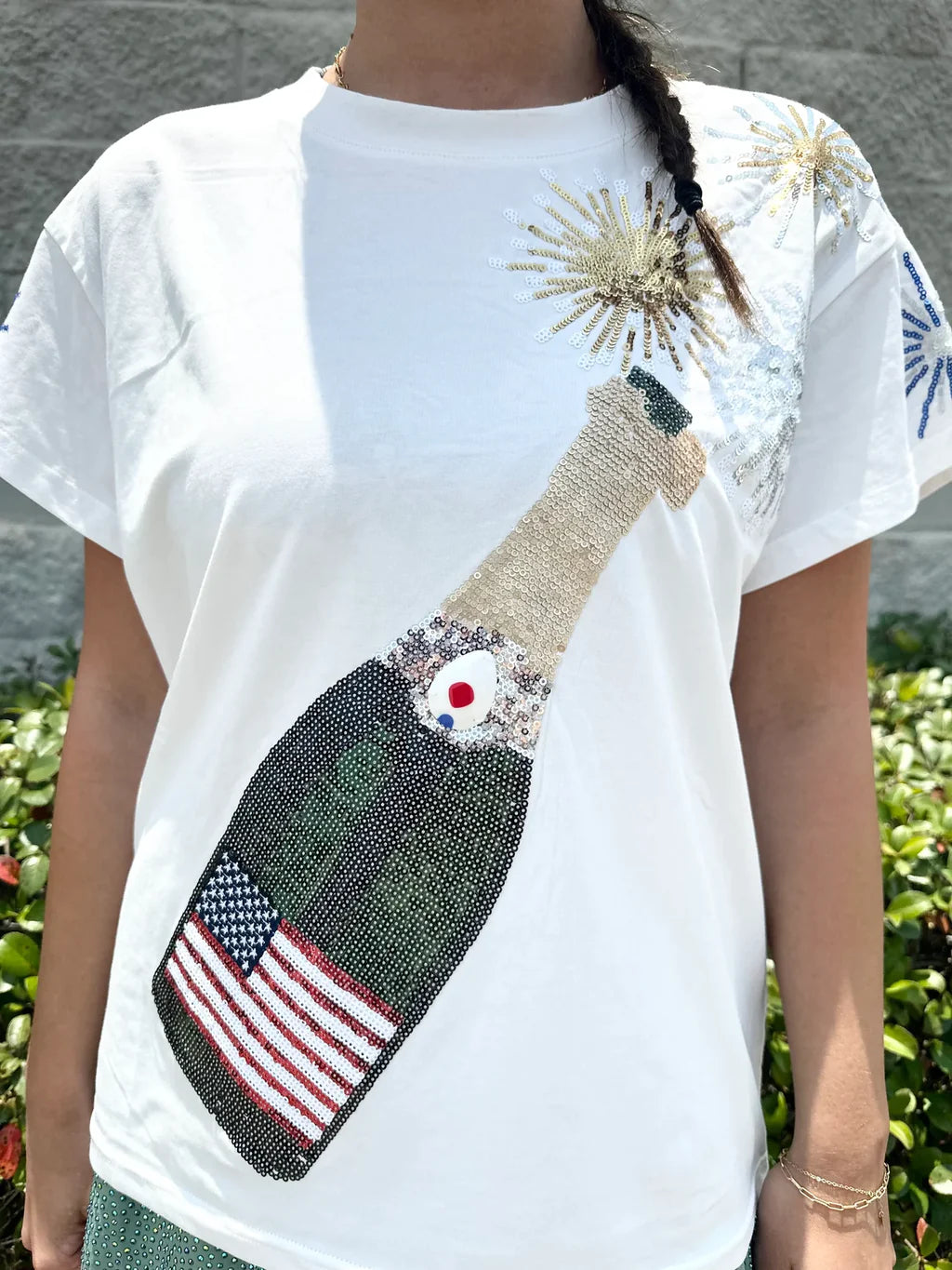 White USA Popping Champagne Tee