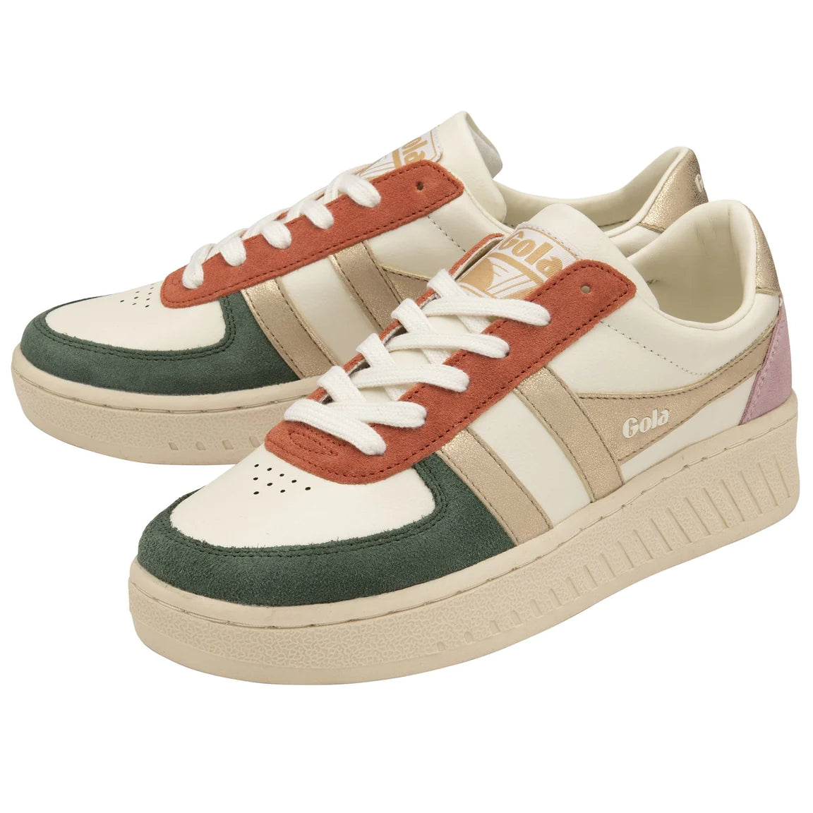 Grandslam Quadrant Sneakers in Off White/Sage/Gold/Pastel Pink