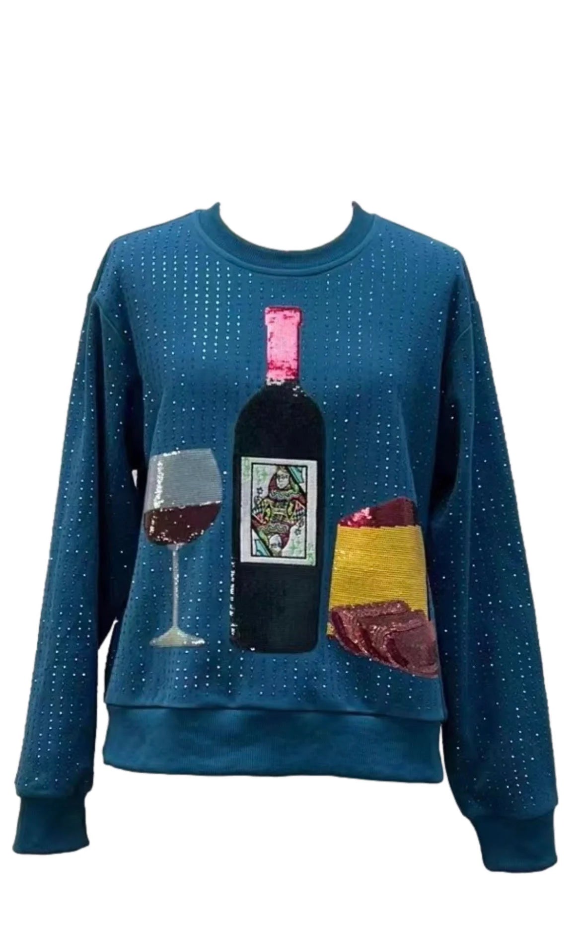 Wine &amp; Cheese Rhinestone Sweatshirt